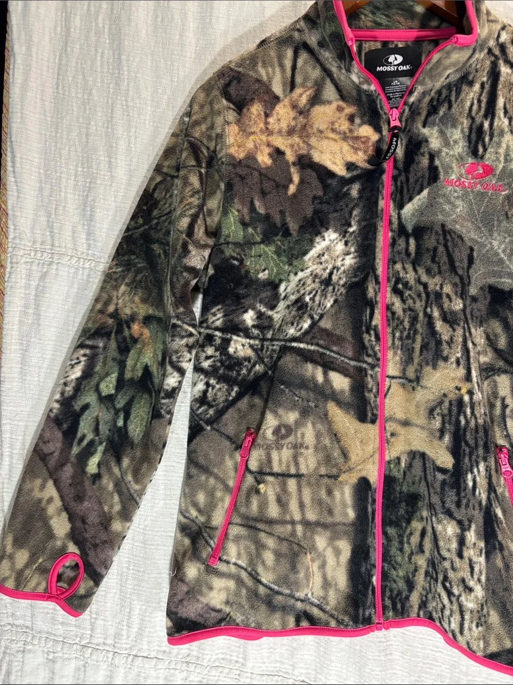 Mossy Oak Women's Camo Fleece Jacket Pink TrimFull Zip Size L EUC - Picture 5 of 10